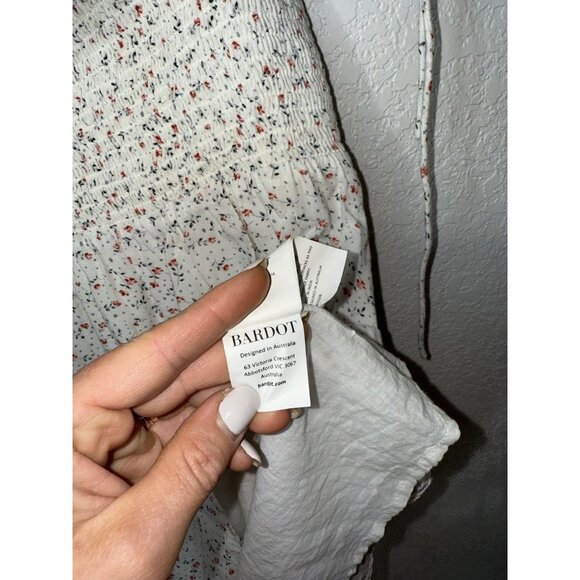 Bardot Ditsy Floral Square Neck Short Sleeve Smocked Mini Dress 8 White Short Z - Picture 9 of 11